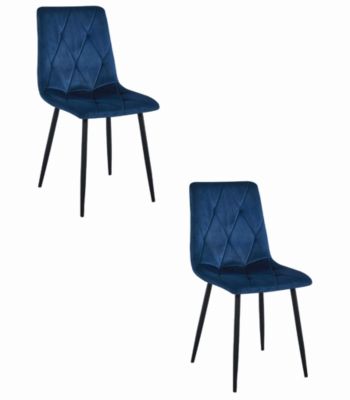 Chaise Valora TYRA en velours bleu marine, pieds noirs, lot de 2