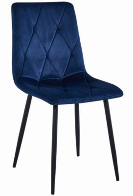 Chaise Valora TYRA en velours bleu marine, pieds noirs, lot de 2