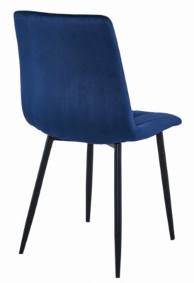 Chaise Valora TYRA en velours bleu marine, pieds noirs, lot de 2