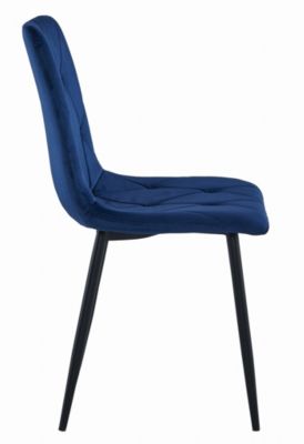 Chaise Valora TYRA en velours bleu marine, pieds noirs, lot de 2
