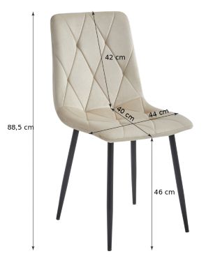 Chaise Valora TYRA en velours bleu marine, pieds noirs, lot de 2