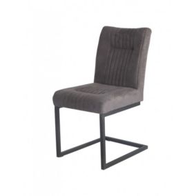 Chaise velours taupe foncé et pieds design en métal noir - VIVI