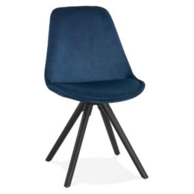 Chaise Vintage en Velours "Marty" 84cm Bleu & Noir