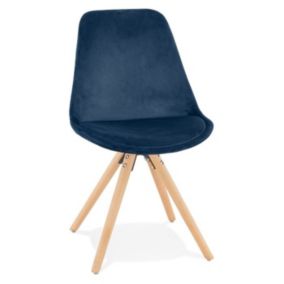 Chaise Vintage en Velours "Marty" 84cm Bleu