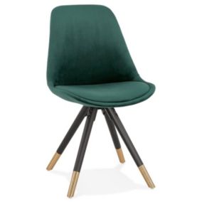 Chaise Vintage Velours & Bois "Kili" 83cm Vert & Noir