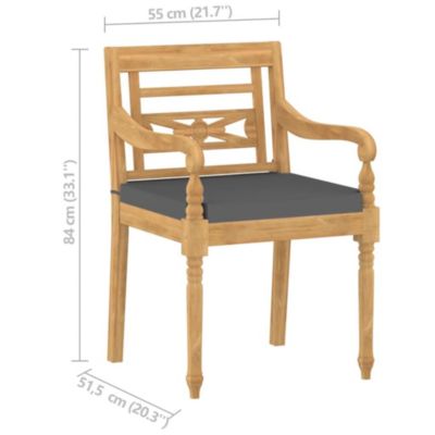 Chaises Batavia lot de 4 avec coussins Bois de teck solide