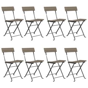 Chaises de bistrot pliantes lot de 8 Gris Résine tressée acier