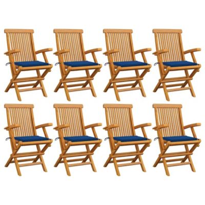 Chaises de jardin avec coussins bleu royal lot de 8 Teck massif vidaXL