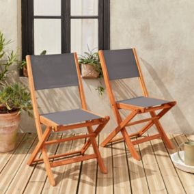 Chaises de jardin en bois et textilène - Almeria Gris anthracite - 2 chaises pliantes en bois d'Eucalyptus huilé et textilène