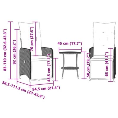 Chaises de jardin inclinables lot de 2 et table résine tressée vidaXL