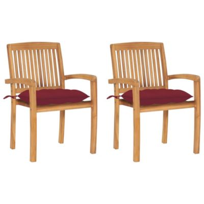 Chaises de jardin lot de 2 avec coussins bordeaux Teck massif vidaXL