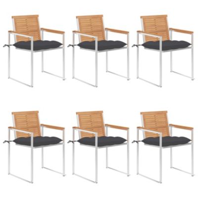 Chaises de jardin lot de 6 avec coussins Bois de teck massif vidaXL