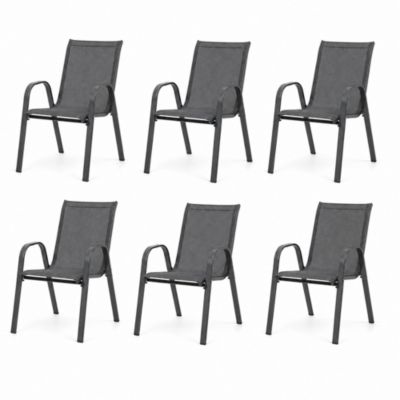 Chaises de jardin tissu x6 - Gris - Empilables- Textilène - H.54 cm - Acier