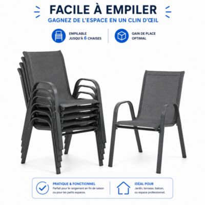 Chaises de jardin tissu x6 - Gris - Empilables- Textilène - H.54 cm - Acier