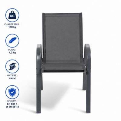 Chaises de jardin tissu x6 - Gris - Empilables- Textilène - H.54 cm - Acier
