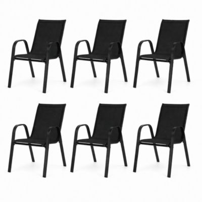 Chaises de jardin tissu x6 - Noir - Empilables- Textilène - H.54 cm - Acier