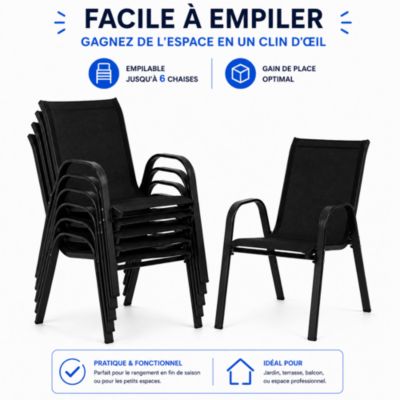 Chaises de jardin tissu x6 - Noir - Empilables- Textilène - H.54 cm - Acier