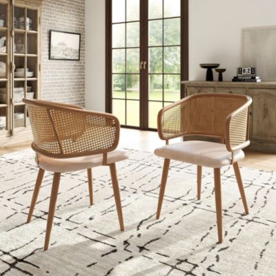 Chaises de Salle à Manger - Lot de 2 Chaises avec Dossier Rotin et Assise PU Confortable - design Moderne - Beige