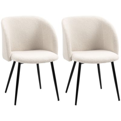 Chaises de visiteur design - lot de 2 chaises - piètement incliné effilé acier noir - revêtement effet laine bouclée beige
