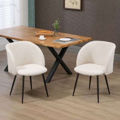 Chaises de visiteur design - lot de 2 chaises - piètement incliné effilé acier noir - revêtement effet laine bouclée beige