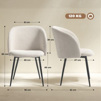 Chaises de visiteur design - lot de 2 chaises - piètement incliné effilé acier noir - revêtement effet laine bouclée beige