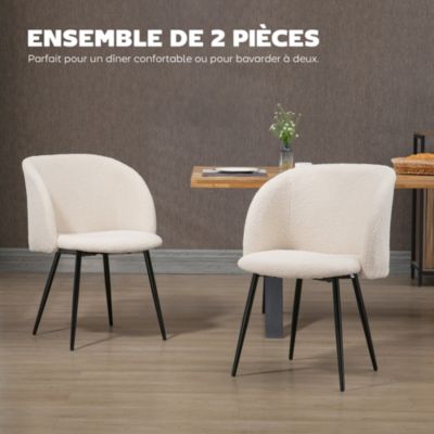 Chaises de visiteur design - lot de 2 chaises - piètement incliné effilé acier noir - revêtement effet laine bouclée beige
