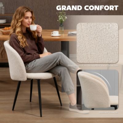 Chaises de visiteur design - lot de 2 chaises - piètement incliné effilé acier noir - revêtement effet laine bouclée beige