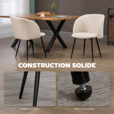 Chaises de visiteur design - lot de 2 chaises - piètement incliné effilé acier noir - revêtement effet laine bouclée beige