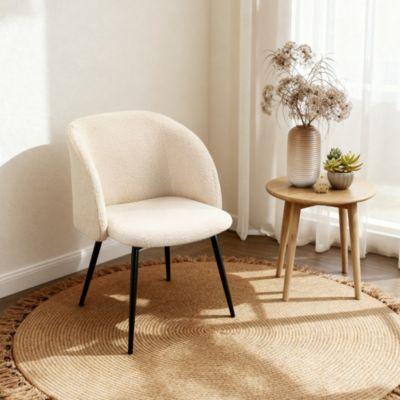 Chaises de visiteur design - lot de 2 chaises - piètement incliné effilé acier noir - revêtement effet laine bouclée beige
