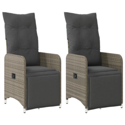 Chaises inclinables de jardin lot de 2 et coussins gris rotin vidaXL