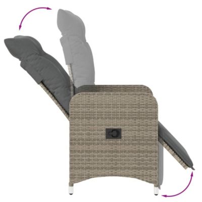 Chaises inclinables de jardin lot de 2 et coussins gris rotin vidaXL
