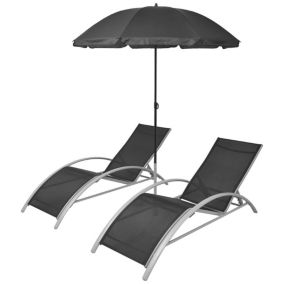 Chaises longues et parasol aluminium noir aluminium noir Helloshop26