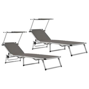 Chaises longues pliables et toit 2 aluminium gris Helloshop26