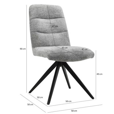 Chaises pivotante 360 degré tissu doux gris pied croix métal noir - JULIE