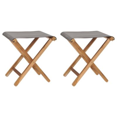 Chaises pliables lot de 2 Bois teck solide et tissu Gris foncé vidaXL