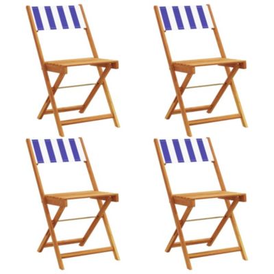 Chaises pliantes 4 pièces Tissu bleu et blanc et bois massif vidaXL