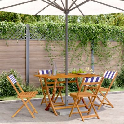 Chaises pliantes 4 pièces Tissu bleu et blanc et bois massif vidaXL