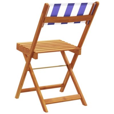Chaises pliantes 4 pièces Tissu bleu et blanc et bois massif vidaXL
