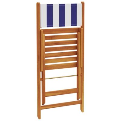 Chaises pliantes 4 pièces Tissu bleu et blanc et bois massif vidaXL