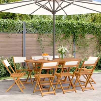 Chaises pliantes 8 pièces en tissu blanc crème et bois massif vidaXL