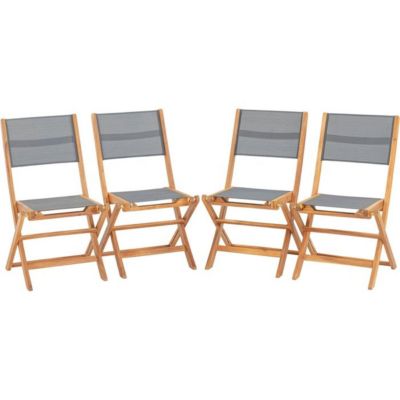 Chaises pliantes de jardin x4 EDEN acacia gris Textilene 50x57x90 cm