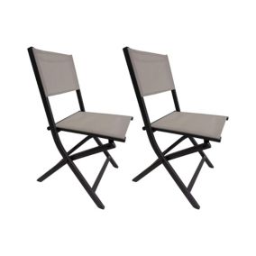 Chaises pliantes Rebecca Mobili Murici 84x48x57 Aluminium Polyester Gris foncé Beige Moderne ENSEMBLE 2 pièces Assemblé