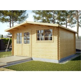 Chalet de Jardin Bois VIGO 16m2 - Epaisseur des Madriers : 44mm - Porte Double - Bois Nordique de Haute Qualité - Abri de jardin