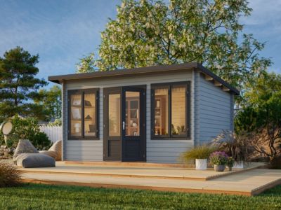 Chalet de jardin en bois Lisa - PALMAKO - Ep.34 mm - 16,1 m² - 420x320 cm - Bois peint gris - Double porte battante