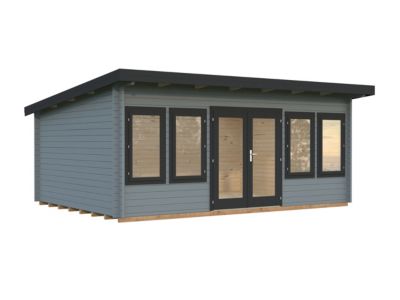 Chalet de jardin en bois Lisa - PALMAKO - Ep.44 mm - 25,4 m² - 550x400 cm - Bois peint gris