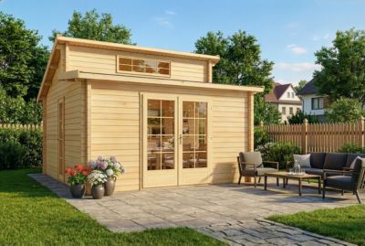 Chalet de jardin Lacanau Alpholz, 44x44m dim ext (cas échéant incl débord de toit) imprégné, épaisseur paroi : 40mm, 19,4m² totale
