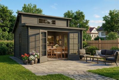 Chalet de jardin Lacanau Alpholz, 44x44m dim ext (cas échéant incl débord de toit) imprégné, épaisseur paroi : 40mm, 19,4m² totale