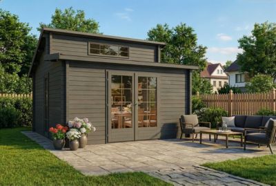 Chalet de jardin Lacanau Alpholz, 44x44m dim ext (cas échéant incl débord de toit) imprégné, épaisseur paroi : 40mm, 19,4m² totale
