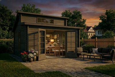 Chalet de jardin Lacanau Alpholz, 44x44m dim ext (cas échéant incl débord de toit) imprégné, épaisseur paroi : 40mm, 19,4m² totale