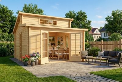 Chalet de jardin Lacanau Alpholz, 44x44m dim ext (cas échéant incl débord de toit) naturel, épaisseur paroi : 40mm, 19,4m² totale